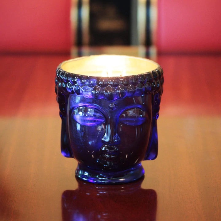 Caesonia | Sapphire Blue Caesonia Glass Buddha Candle Lined with 24K Gold