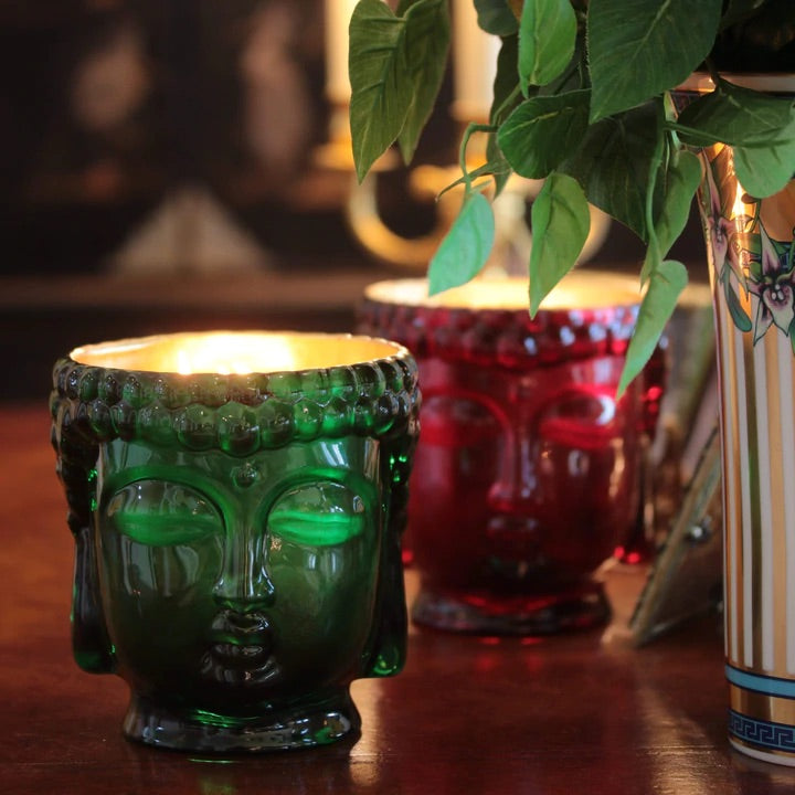 Cleopatra | Emerald Green Glass Buddha Candle Lined with 24K Gold