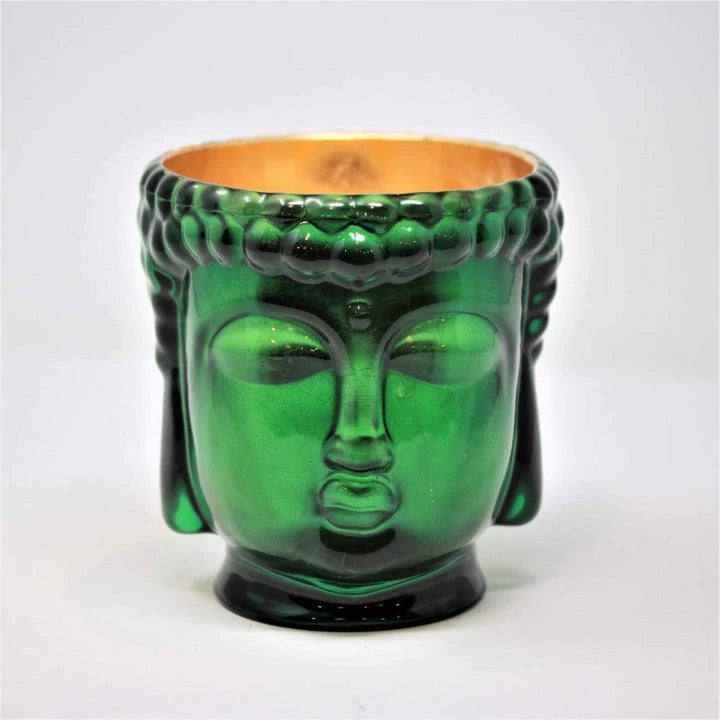 Cleopatra | Emerald Green Glass Buddha Candle Lined with 24K Gold